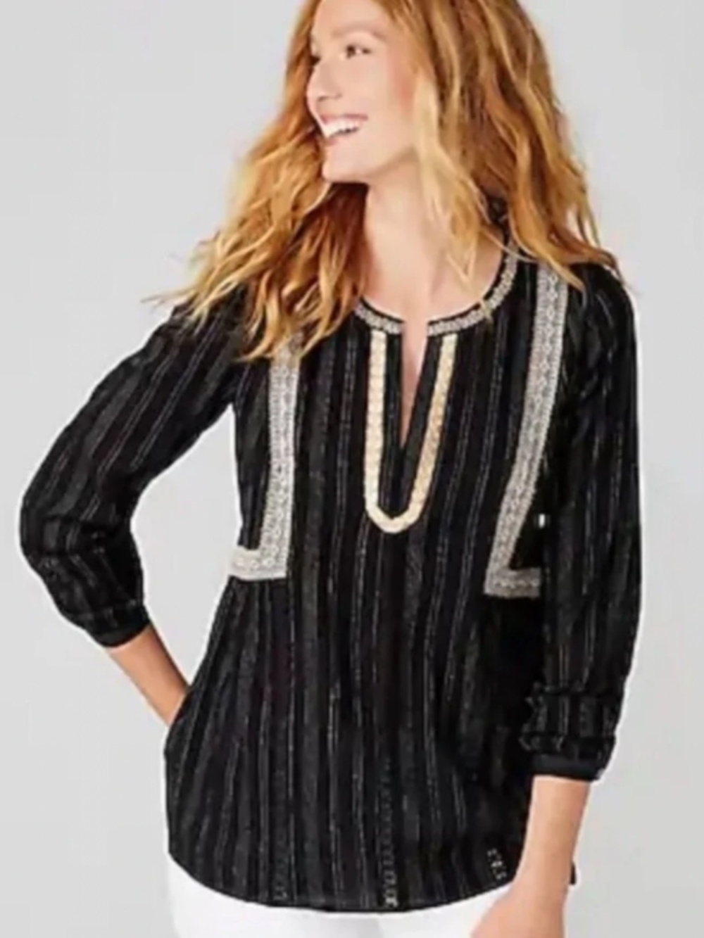 J Jill Semi Sheer Tunic in Dark Navy  Blue with Contrasting stitching